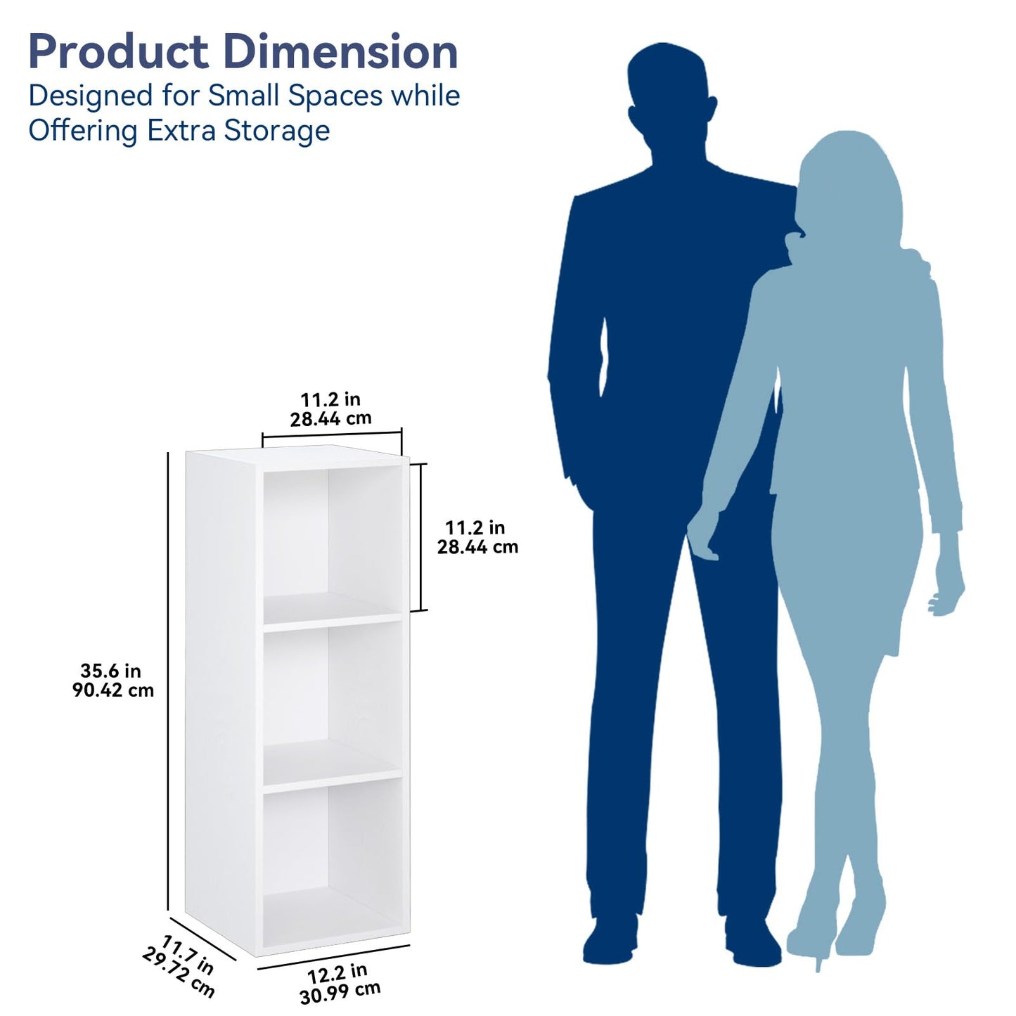 Whitmor 3 Cube Storage Organizer, Small Bookshelf, 3 Cube Shelf Book Shelf with Open Shelves for Room Decor, Stackable MDF Wood Cube Shelf Bookcase Storage Cabinet, White, 12.2" L x 11.7" W x 35.6" H