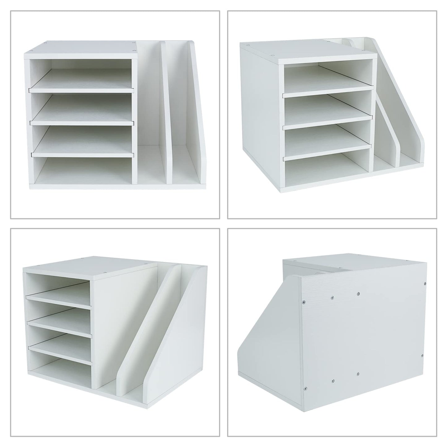 PAG Wood Desktop File Holder Organizer Mail Sorter, White, 15.35" W x 12.16" D x 11.81" H