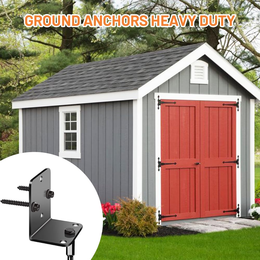 Ground Anchors Shed Anchors 14" Set of 2 Trampoline Stakes Screw in Heavy Duty Mobile Home - Storage Shed Anchor Kit - Playset Swing Anchors - Stakes for Fence,Carport,Garden (Black, 2 x 14in)