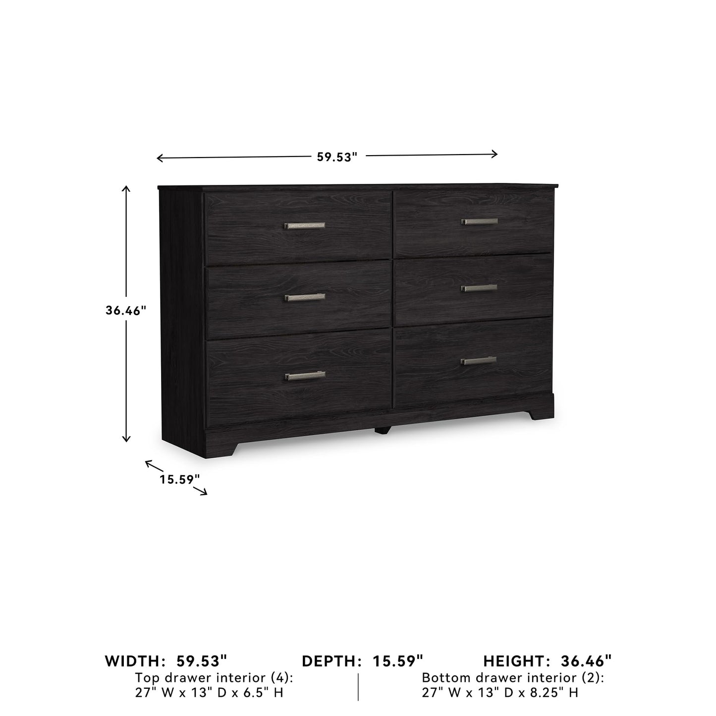 Signature Design by Ashley Belachime 6 Drawer Dresser, Fully Assembled Frame, Engineered Wood Construction, Storage for Bedroom, Dark Charcoal, 60" W