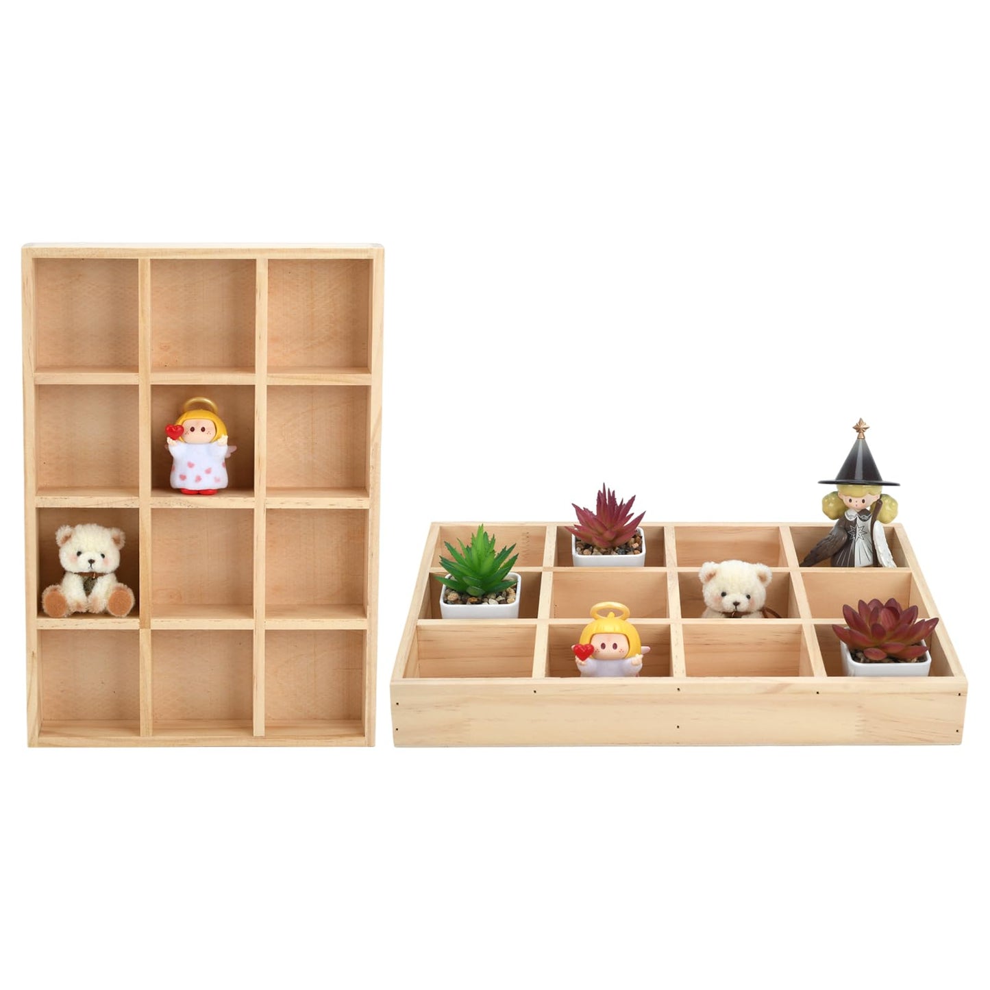Natural Wooden Sorting Tray,Multi-Grid Sectional Organizer Tray,Sturdy Wood Divided Storage Tray for Jewelry,Beads,Game Pieces,Craft Supplies,Small Parts Sorting & Home Desktop Organization (Wood)
