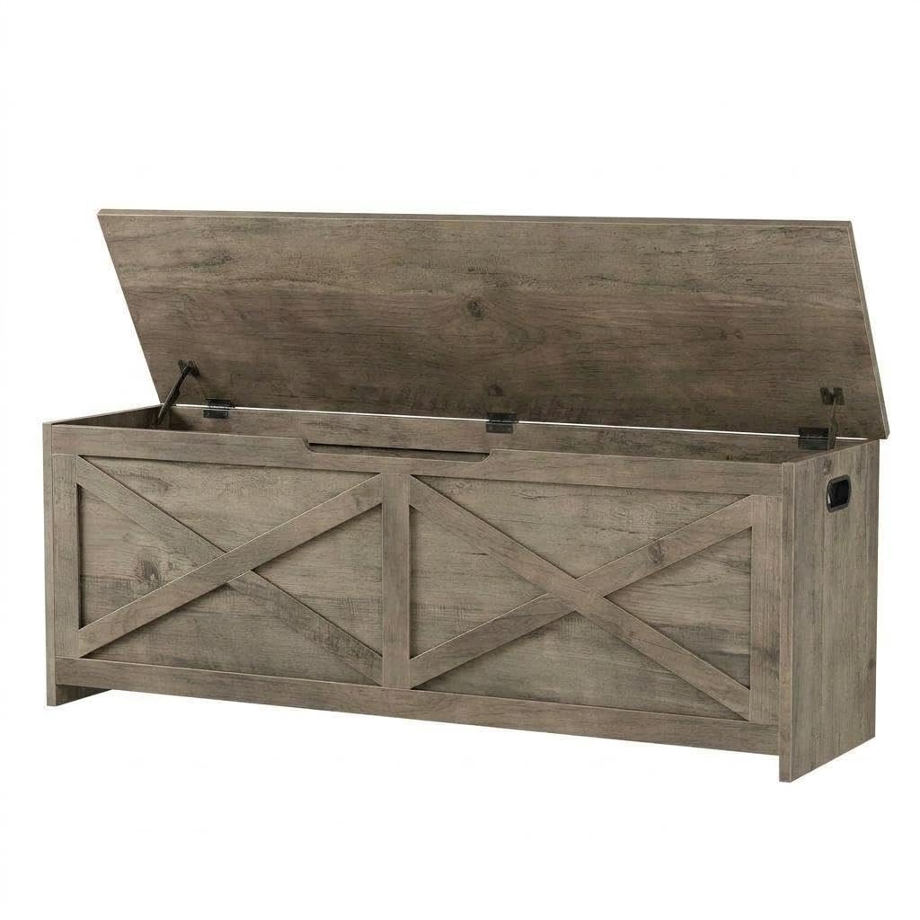 IDEALHOUSE 47.3" Storage Chest, Toy Chest for Kids, Wooden Large Toy Box, Storage Bench with Safety Hinge, Farmhouse Storage Trunk for Entryway, Living Room, Bedroom, Playroom,Washed Grey