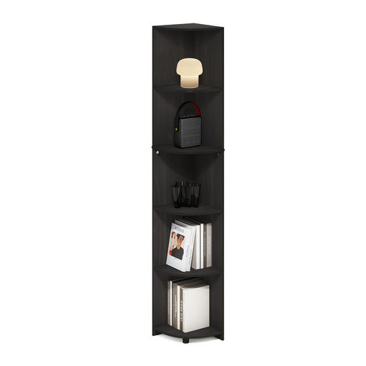 Furinno ECON Corner Shelf, 5-Tier Corner Book Shelf, Storage Shelves, Display Rack, Bookshelf, for Organization and Storage, Living Room, Home Office, Espresso
