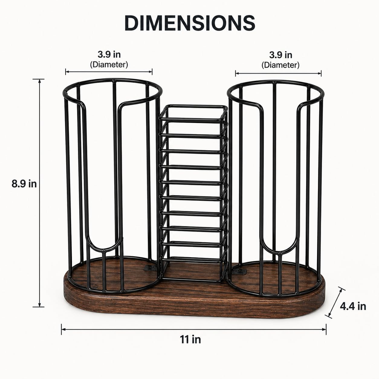3-Compartment Coffee Cup Dispenser, Countertop Organizer Rack with Wooden Base for Disposable Cup, Lid, Straw, Tea Bag, Stirrer, Suitable for Kitchen, Bar, Restaurant, Office and Retail Space Use