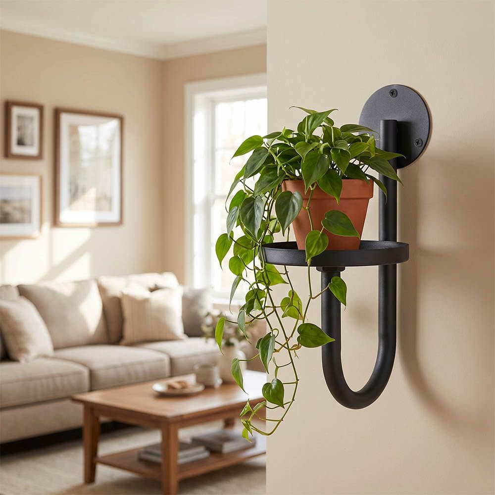 SJBFOOXB Wall Plant Holder Set of 2 for Outdoor, Metal Hanger, Floating Flower Display Stand for Window, Space Saving & Easy to Assemble (Pots/Plants Not Included)