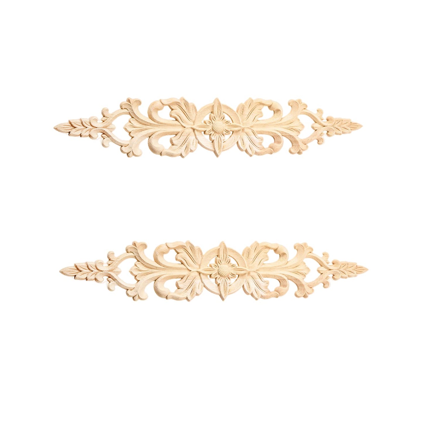 MUXSAM 2Pcs Long Wood-Carved Onlays Appliques for Furniture, Unpainted Wooden Carving Decals for Wall Cupboard Mirror Mantel Door Bed Cabinet Ceiling Dresser Refurbish Project(33x6cm/12.99"x2.36")