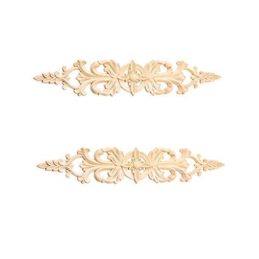 MUXSAM 2Pcs Long Wood-Carved Onlays Appliques for Furniture, Unpainted Wooden Carving Decals for Wall Cupboard Mirror Mantel Door Bed Cabinet Ceiling Dresser Refurbish Project(33x6cm/12.99"x2.36")
