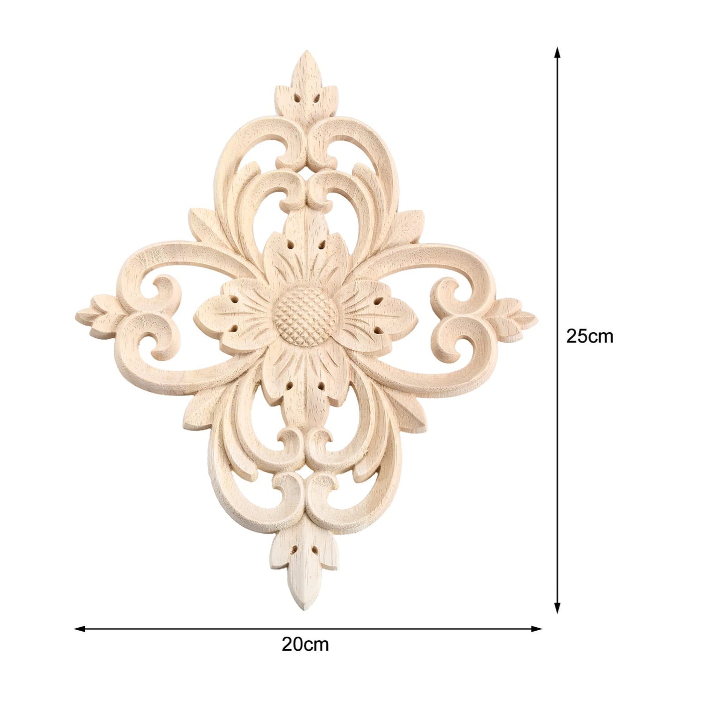 MUXSAM Rhomb Wood Carved Appliques Furniture Onlays, Unpainted Wooden Rosette Decals Center Decor for Door Wall Closet Cabinet Dresser Drawer Crafts Project(1-Pack, 25x20cm/9.9"x7.9")