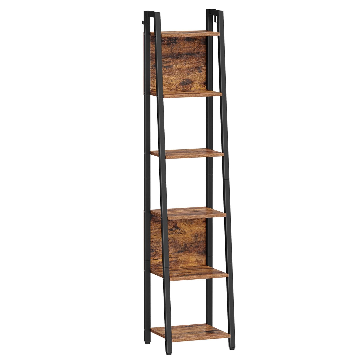 Hzuaneri Ladder Shelf, 6-Tier Narrow Bookshelf with 2 Back Panels, Industrial Ladder Shelf with 2 Hooks, for Home Office, Living Room and Bedroom, 12.2" D x 12.2" W x 63" H, Rustic Brown BC31601B