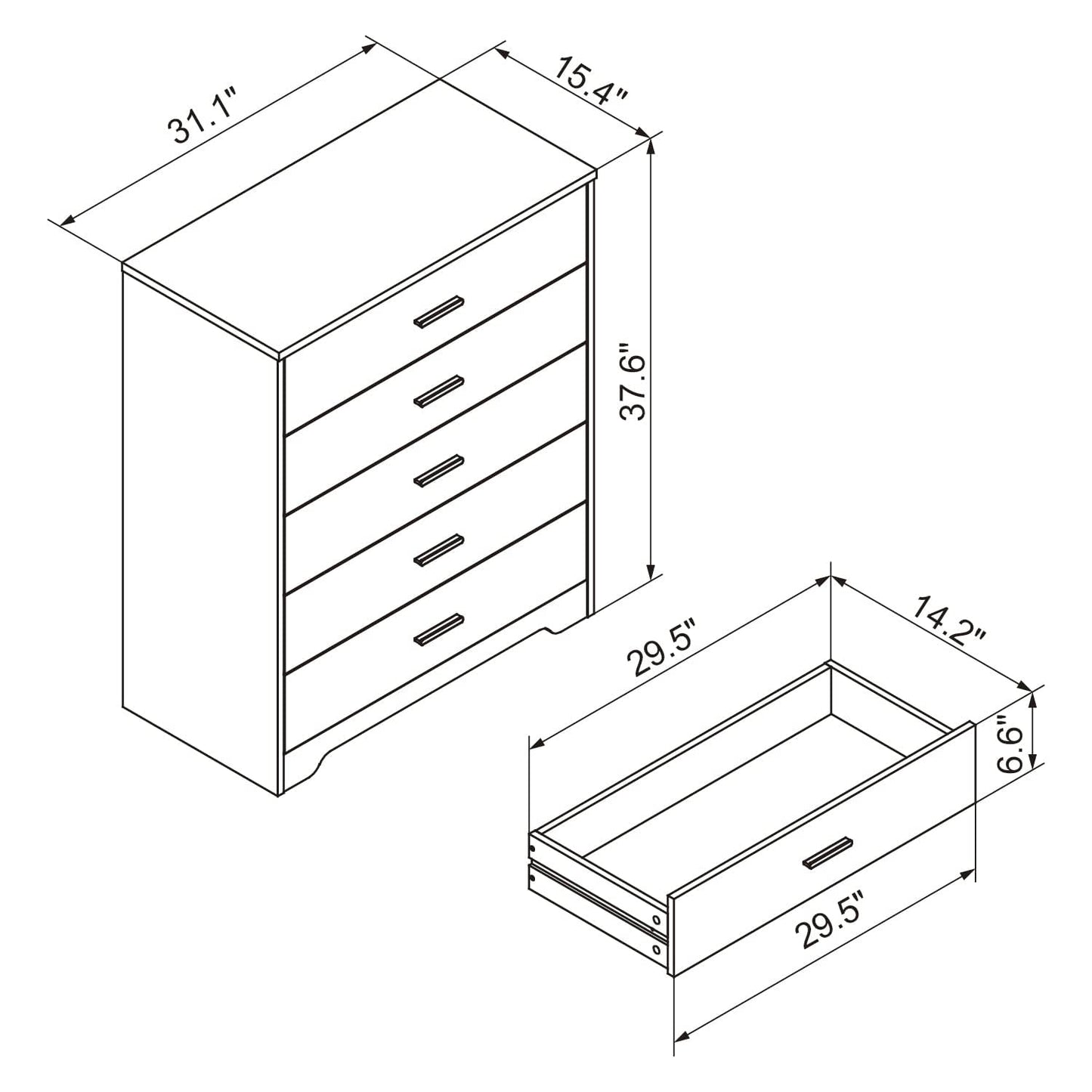 Panana Dresser for Bedroom with 4/5 Drawers, Wooden Chest of Drawers, Storage Organizer Unit Dressers for Bedroom, Living Room, Hallway, Nursery (White, 5 Drawer)