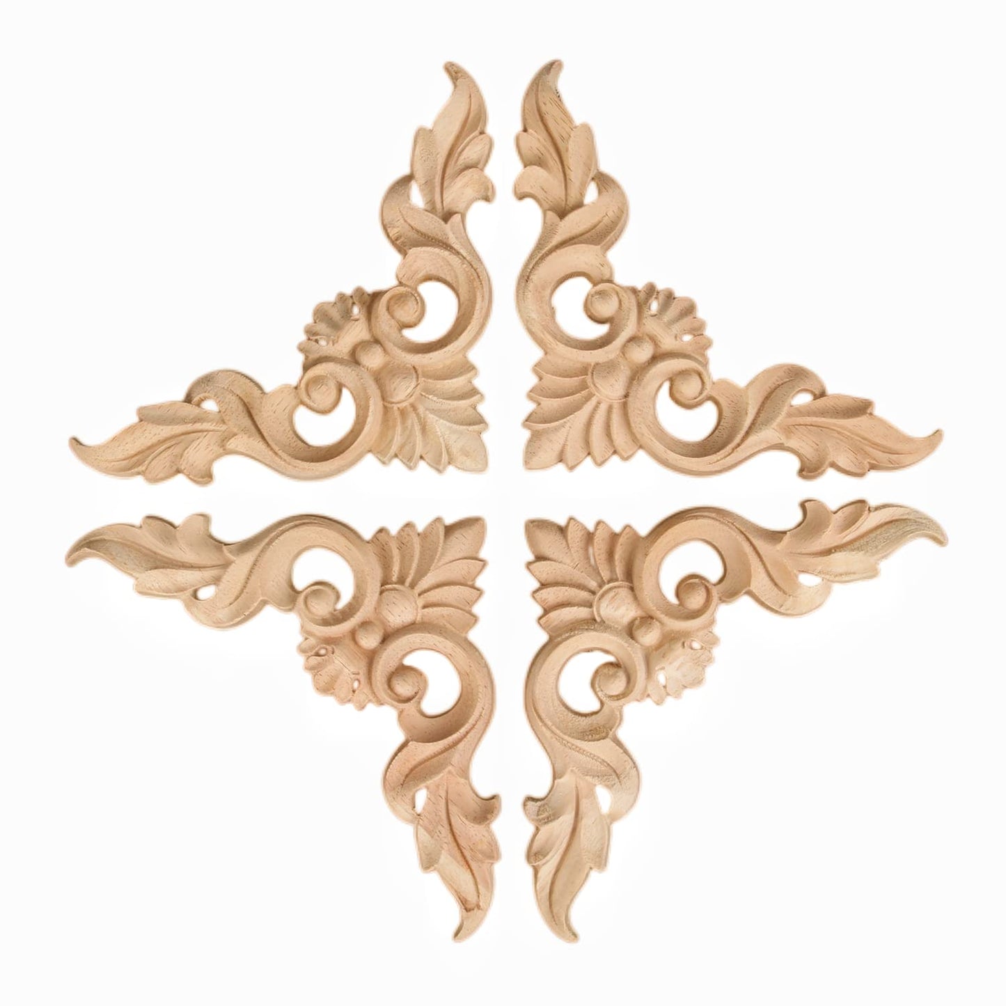 MUXSAM 4Pcs Wood Carved Appliques Onlays, Unpainted Little Wooden Corners Flower Carvings Decals for Mirrors Cabinets Walls Doors Chests Dressers Night Stand DIY Artwork Project, 15x15cm/5.9"x5.9"