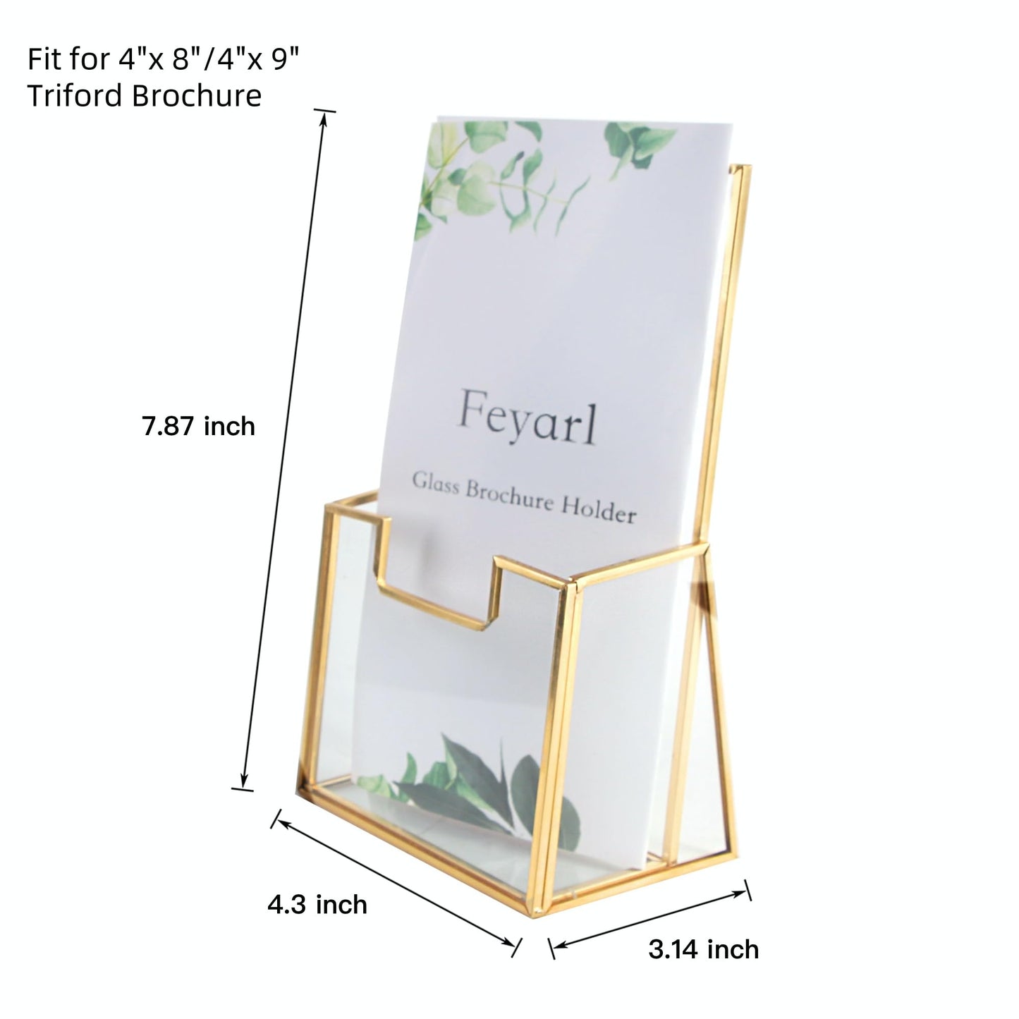 Feyarl Gold Glass Brochure Holders for 4x9 Pamphlets Holder Flyer Trifold Holder Display Stand for Office Brochures Booklets Menu Literatures Journals