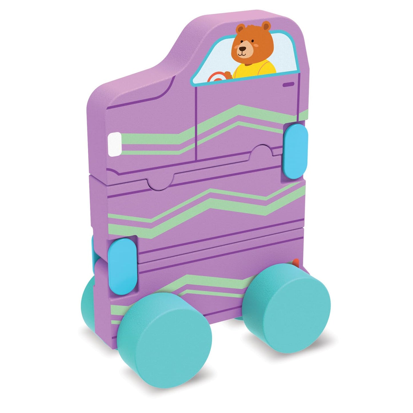 MindWare Konvertibles Transforming Wooden Trucks – 2‑Piece Flip‑&‑Change Vehicle Set with Carry‑Along Box that Becomes 3‑D Road Scene, Toddler Toy for Ages 18 Months +