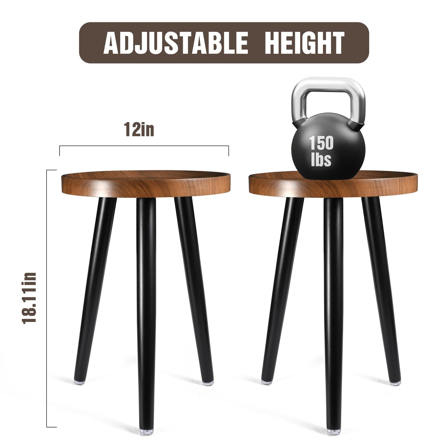 KGPLOME Indoor Plant Stand,Wood Mid Century Plant Table in Walnut Finish,Tall Plant Stand for Flower Pot,Modern Round Small Side End Table with Raised Design (Walnut, 12"x18" 2 Pack)