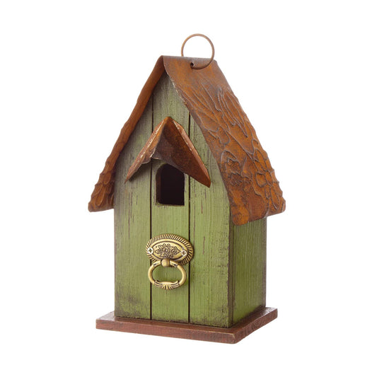 Glitzhome Bird Houses for Outside,10" H Rustic Wooden Bird House Garden Distressed Decorative Birdhouse for Outdoors, Hanging Birdhouse for Bluebird Hummingbird Wren Finch Cardinals Cedar