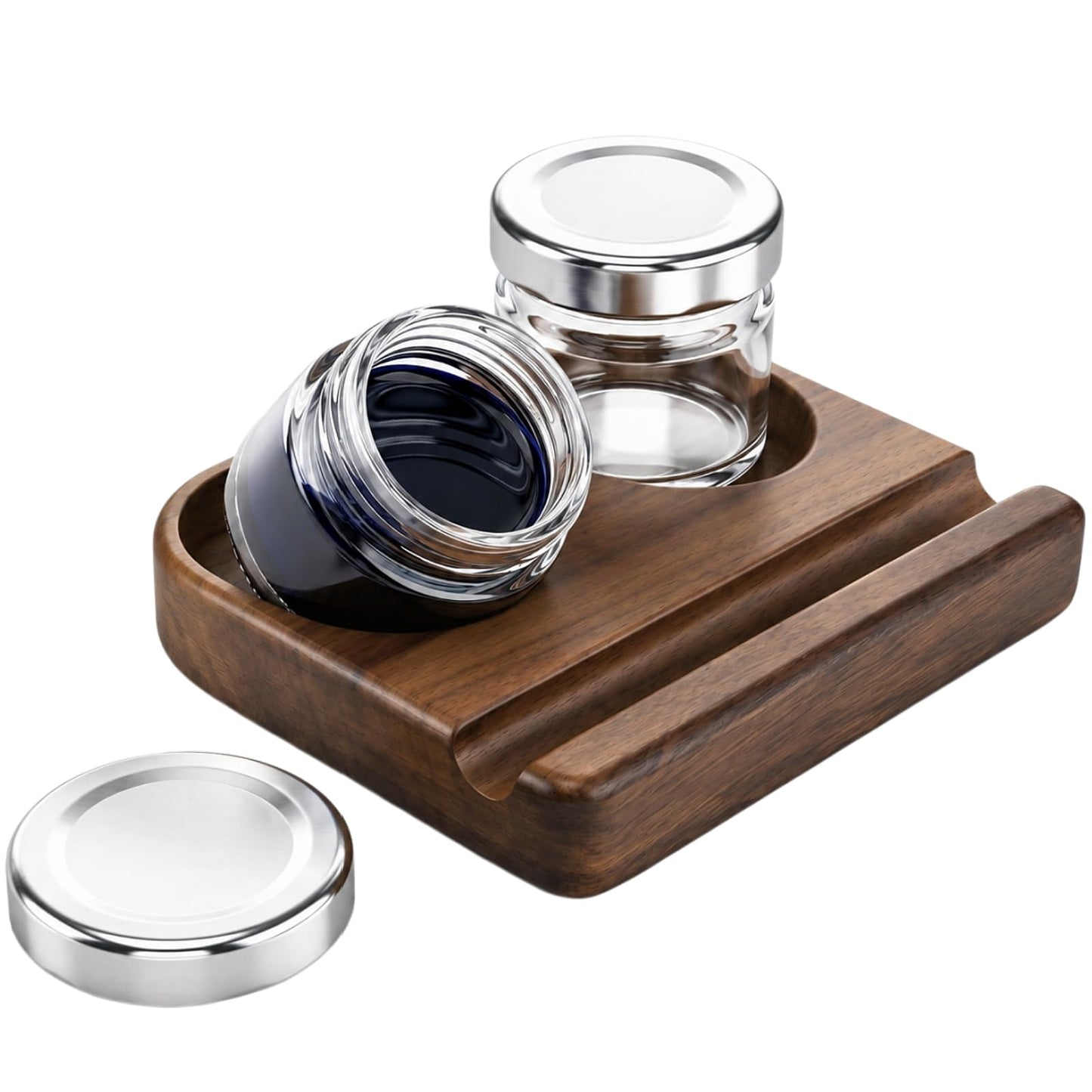 ZOOFOX Wooden Tilting Calligraphy Pen Holder, Brown Wood Ink Well for Dip Pen with Pen Rest and Two Empty Glass Ink Bottle Container, Calligraphy Oblique Nib Holder for Effortless Writing