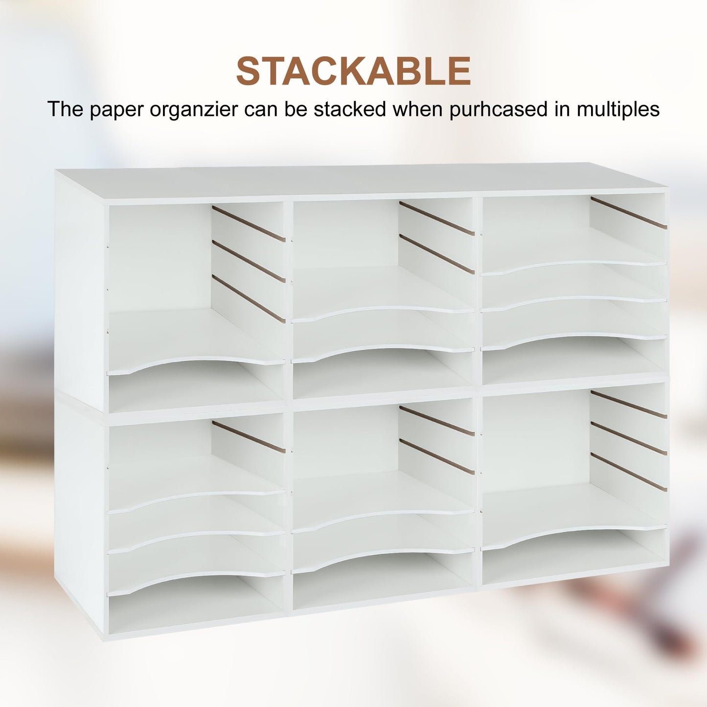 EMERIT Paper Organzier Wood Desktop Organizer Storage Letter Tray File Sorter with Adjustable Shelves for Home Office