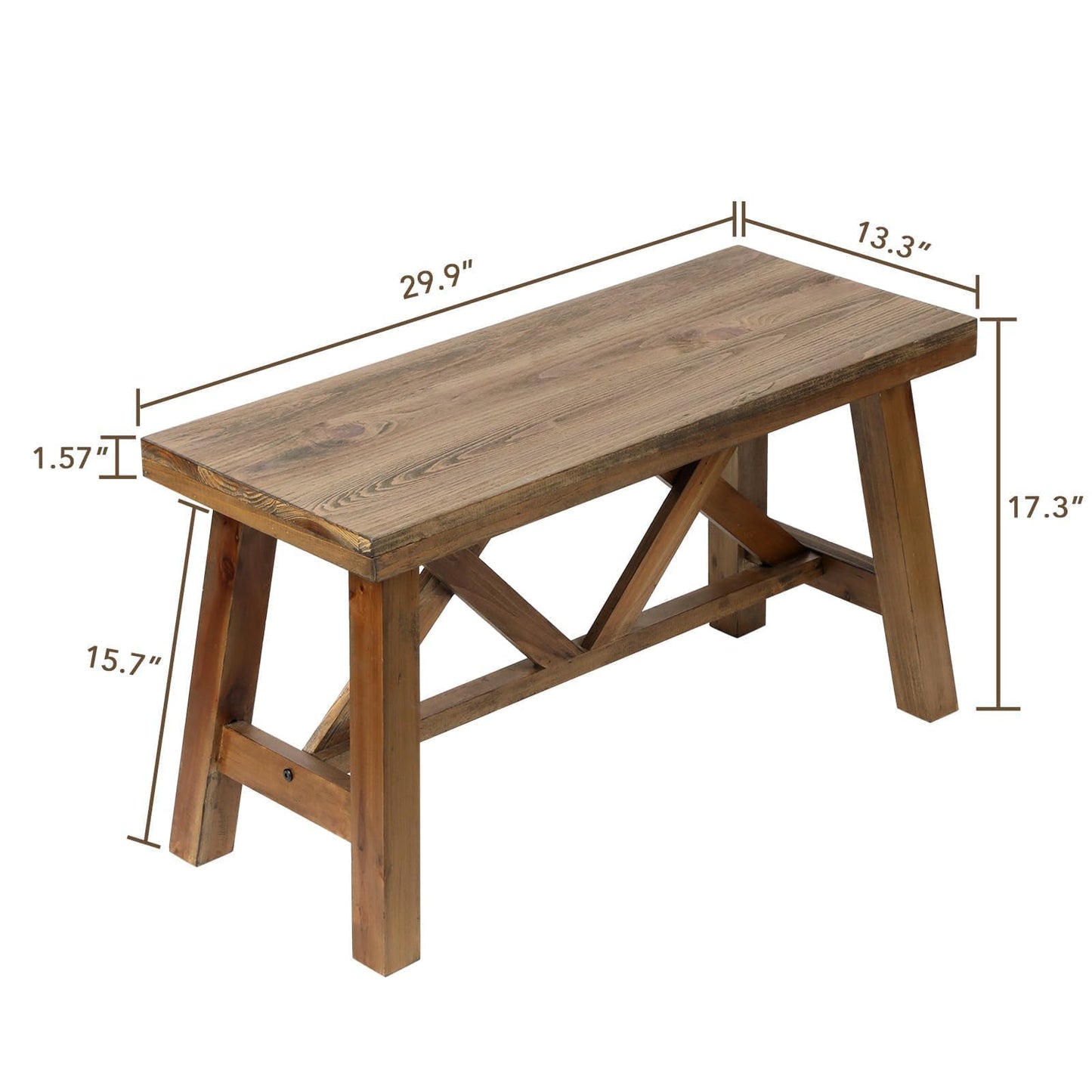 Wnutrees 30" Farmhouse Wood Bench, Rustic Solid Wood Entryway Bench Seat with Double X-Structure for Dining Area Living Room Hallway, Structural Stability, Natural