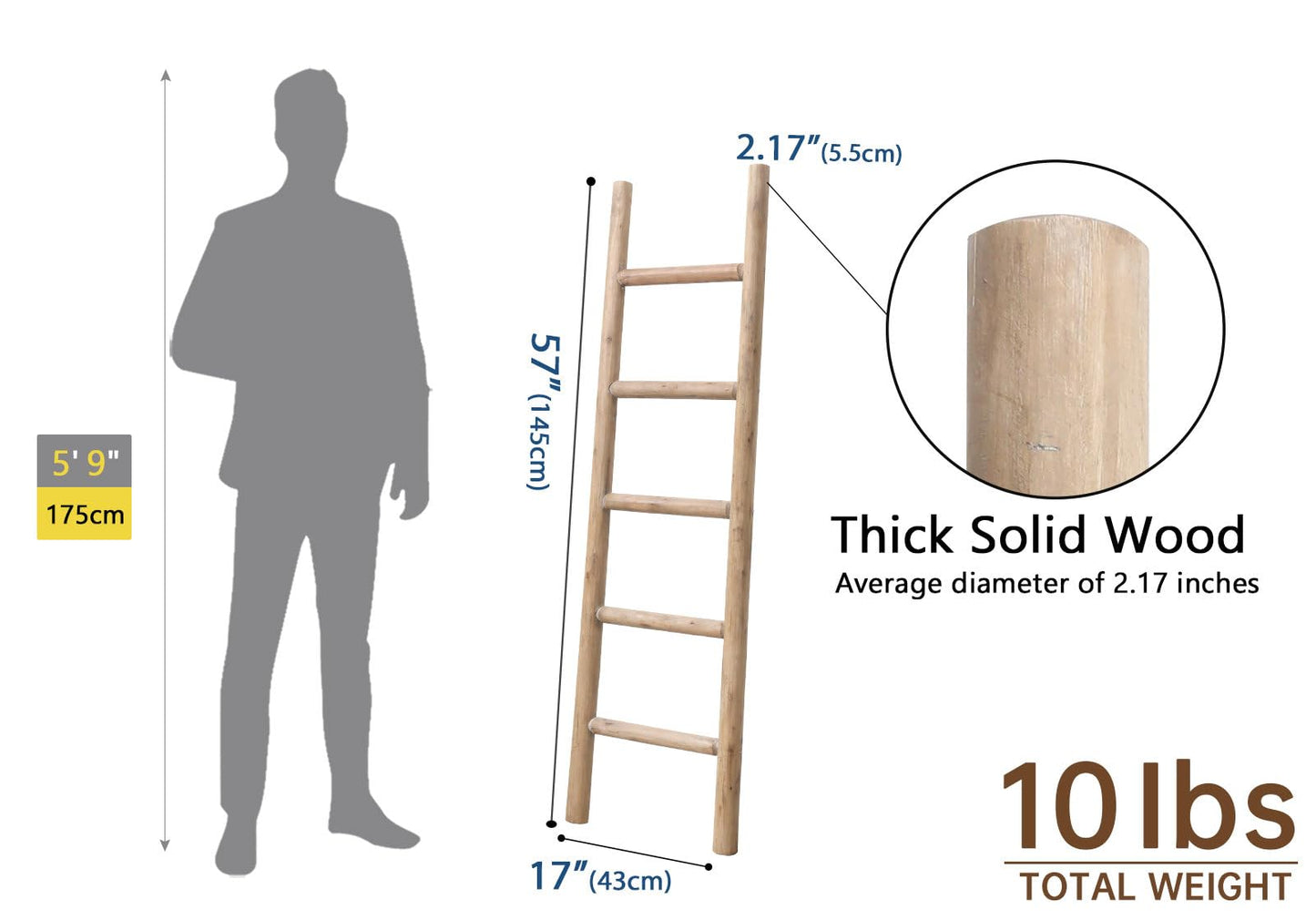 SwallowLiving Blanket Ladder, 57in Rustic Solid Wood Decor Rack