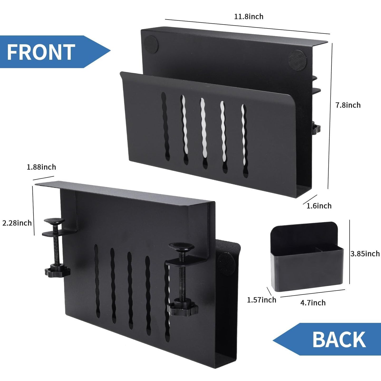 osseph Desk Side Storage Organizer, Under Desk Laptop Holder with Magnetic Pen Holder, No Drill Hanging Desk Caddy for Office & Home, Clamp On Desk Shelf for Tablet, Files, Accessories (Black)