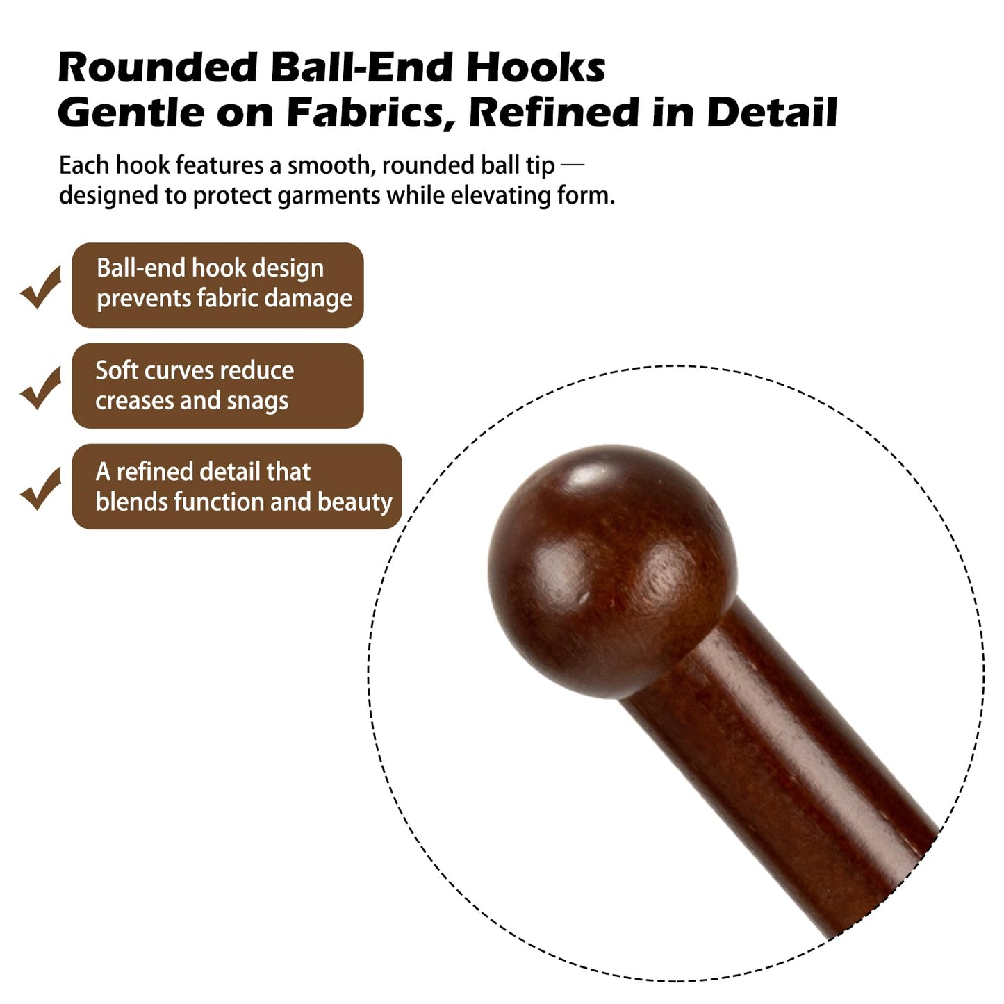 Arborus Wooden Coat Rack Freestanding, Adjustable Height Solid Wood Clothes Stand with 8 Ball-End Hooks, Stable Tripod Base, 5.7FT Floor Coat Tree for Entryway Bedroom Office, Brown
