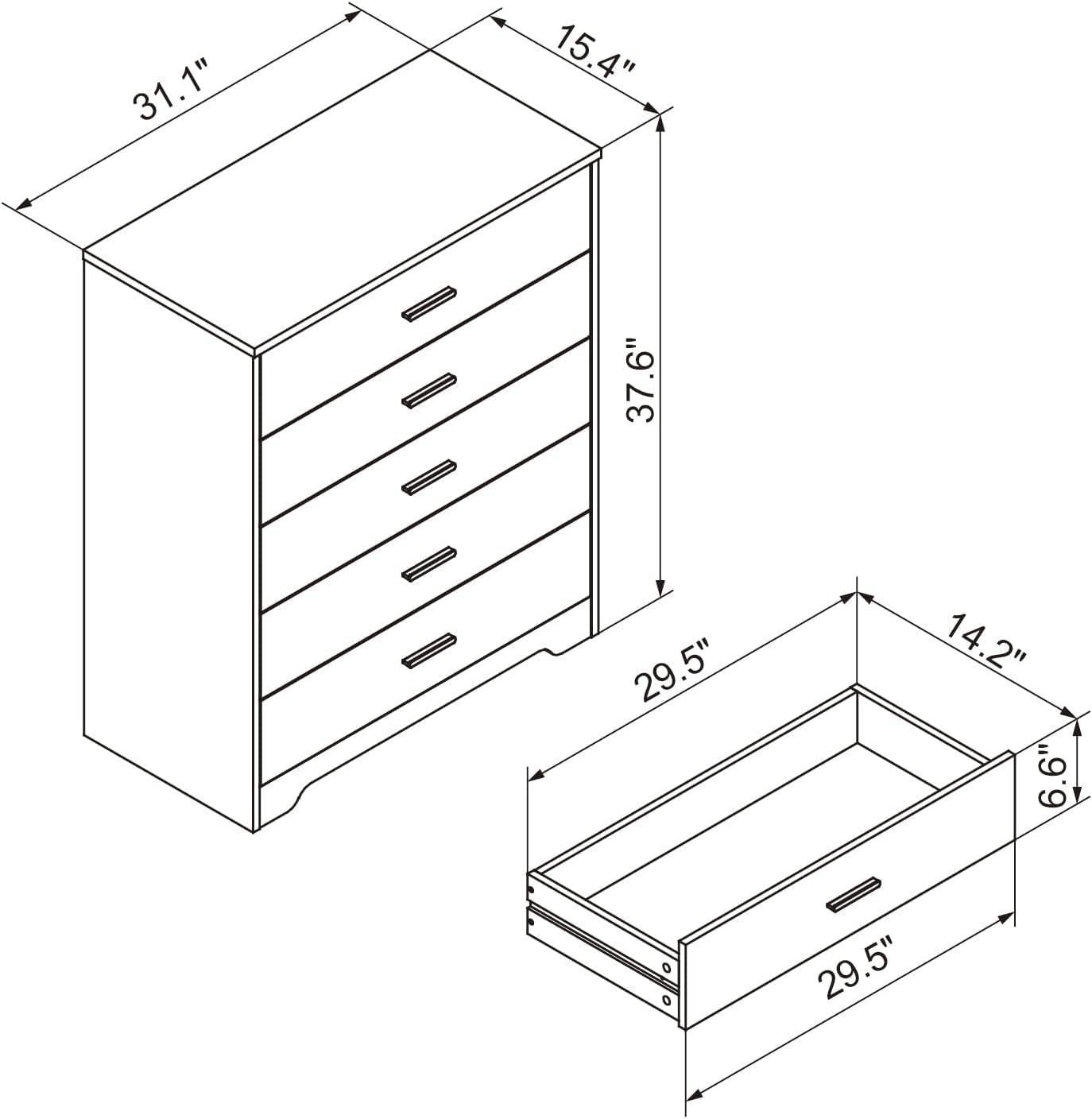Panana 5/6 Drawer Dresser, Wooden Chest of Drawers, Storage Organizer Unit for Living Room, Home, Office