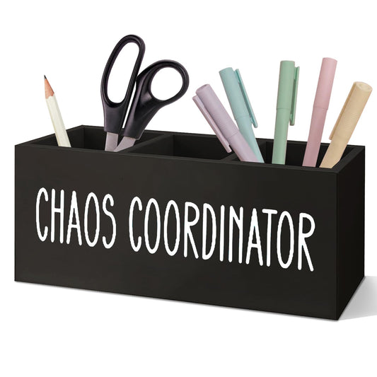 SNNDER Chaos Coordinator Gifts Pen Holder for Desk, Appreciation Thank You Gifts for Teachers Mentors Leader Boss Coworkers Managers Wooden Pen Pencil Holder Organizer for Office Desk Accessories