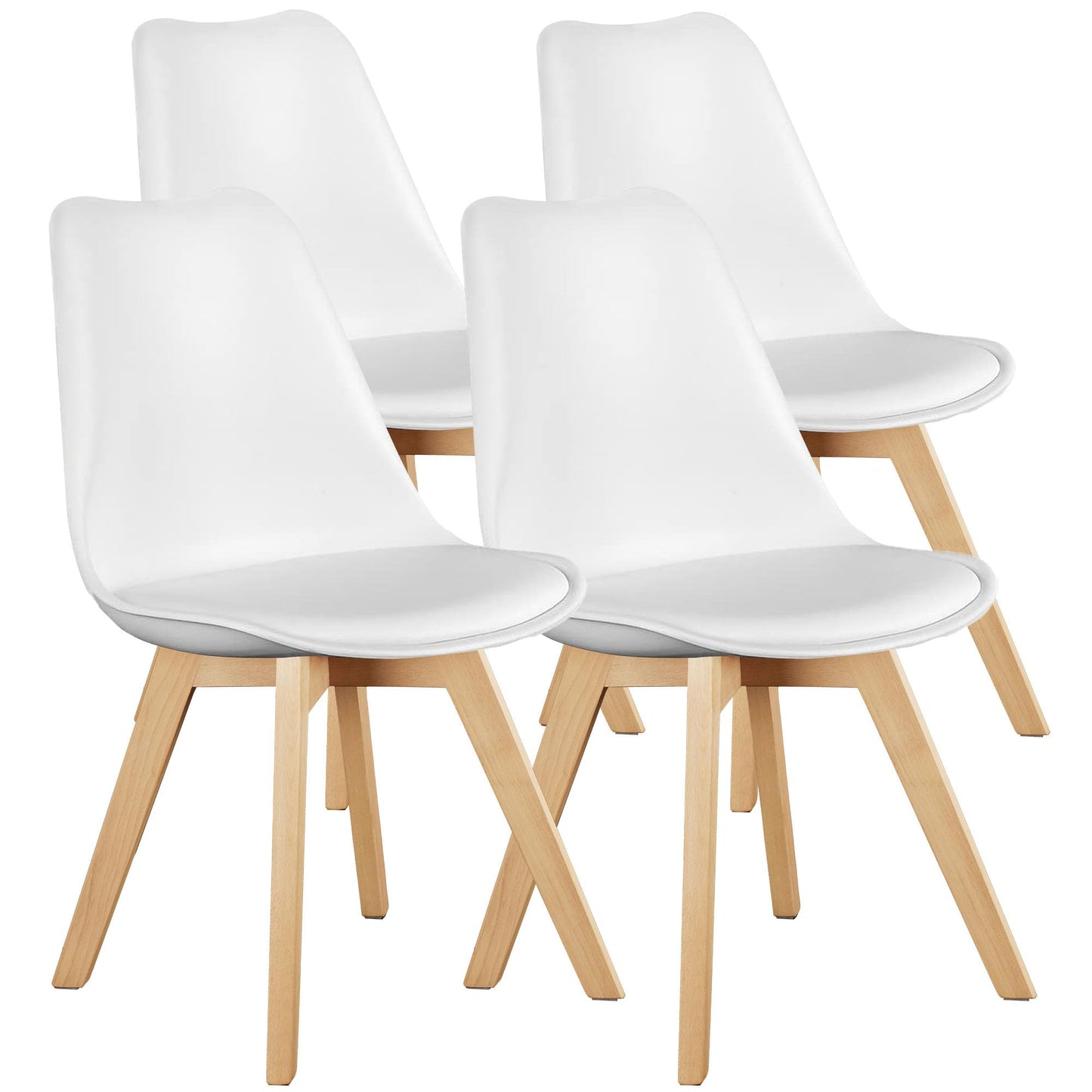 OLIXIS Dining Chairs Set of 4, PU Leather Upholstered Kitchen Chairs with Solid Wood Legs, Mid Century Modern Accent Chair for Living Room, Bedroom, Patio, White