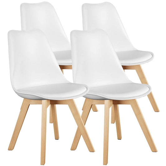 OLIXIS Dining Chairs Set of 4, PU Leather Upholstered Kitchen Chairs with Solid Wood Legs, Mid Century Modern Accent Chair for Living Room, Bedroom, Patio, White