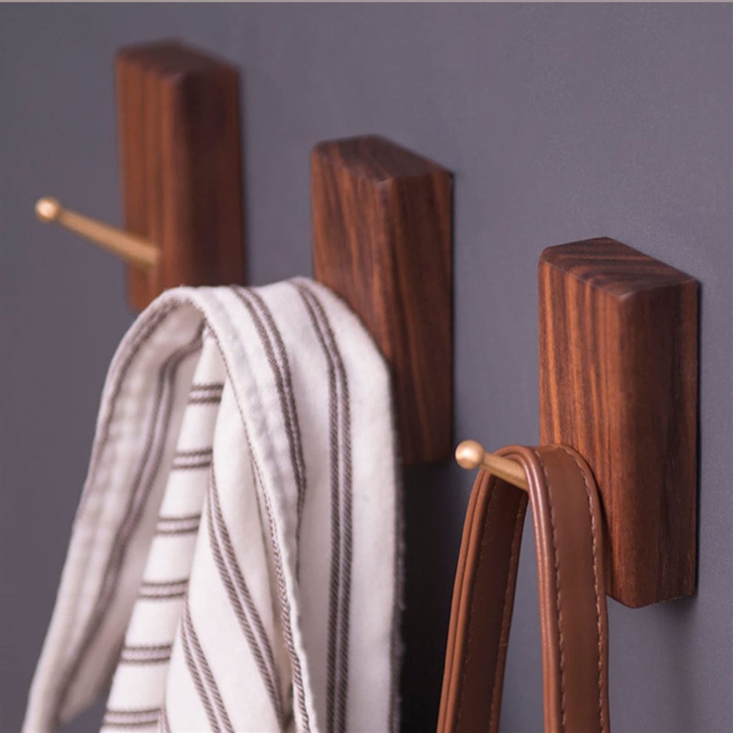 GAORUIFENG Wall Mounted Coat Rack Wood Hooks, Light Luxury Creative Coat Hooks, Brass Wooden Coat Hangers, Used for Porch, Bedroom, Living Room Coat Rack Coat Rack Tree (Color : Natural) (Brown)