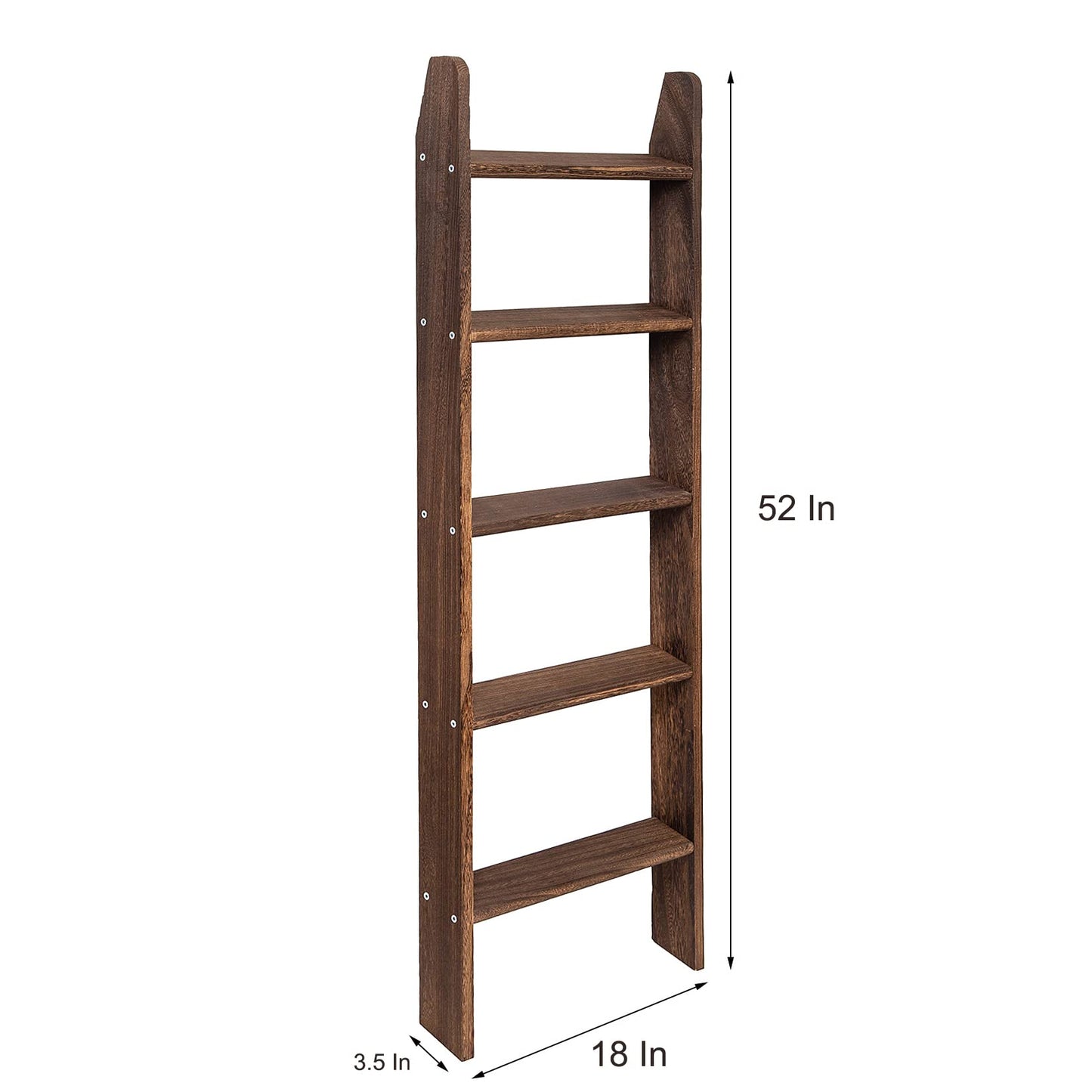 HiddenHomeWor Rustic 5-Tier Wall-Leaning Wood Loadder Towel Racks for Bathroom Livingroom Kithen Office Woden Farmhouse Ladder-Style Blanket Rack Multipurpose Organizer Rack for Home (Brown)