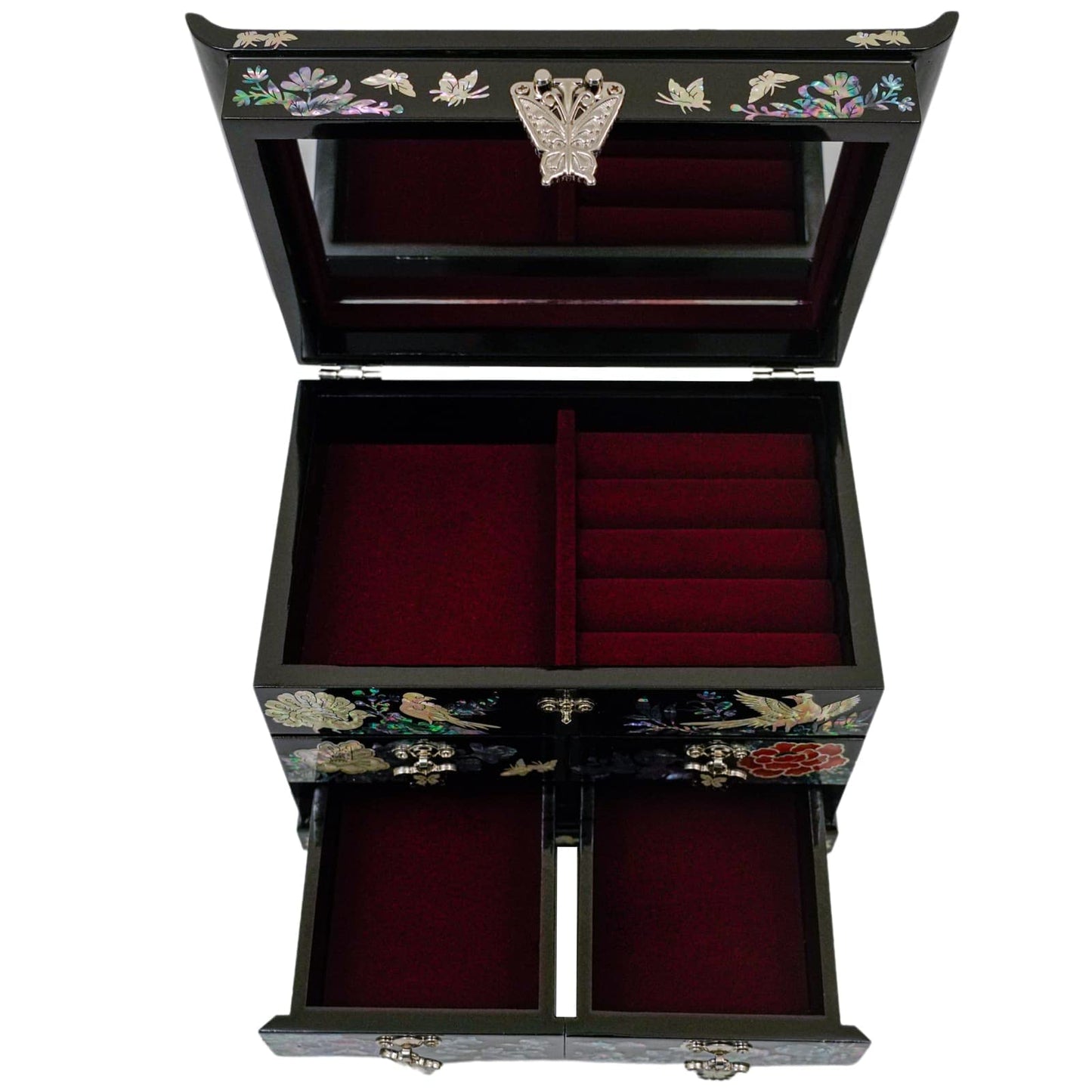 February Mountain Mother of Pearl Wooden Jewelry Organizer Box – Jewelry Storage Box for Women, Features Spacious Drawers, Ideal for Rings, Bracelets, Watches, Chains, Accessories (Peacock)