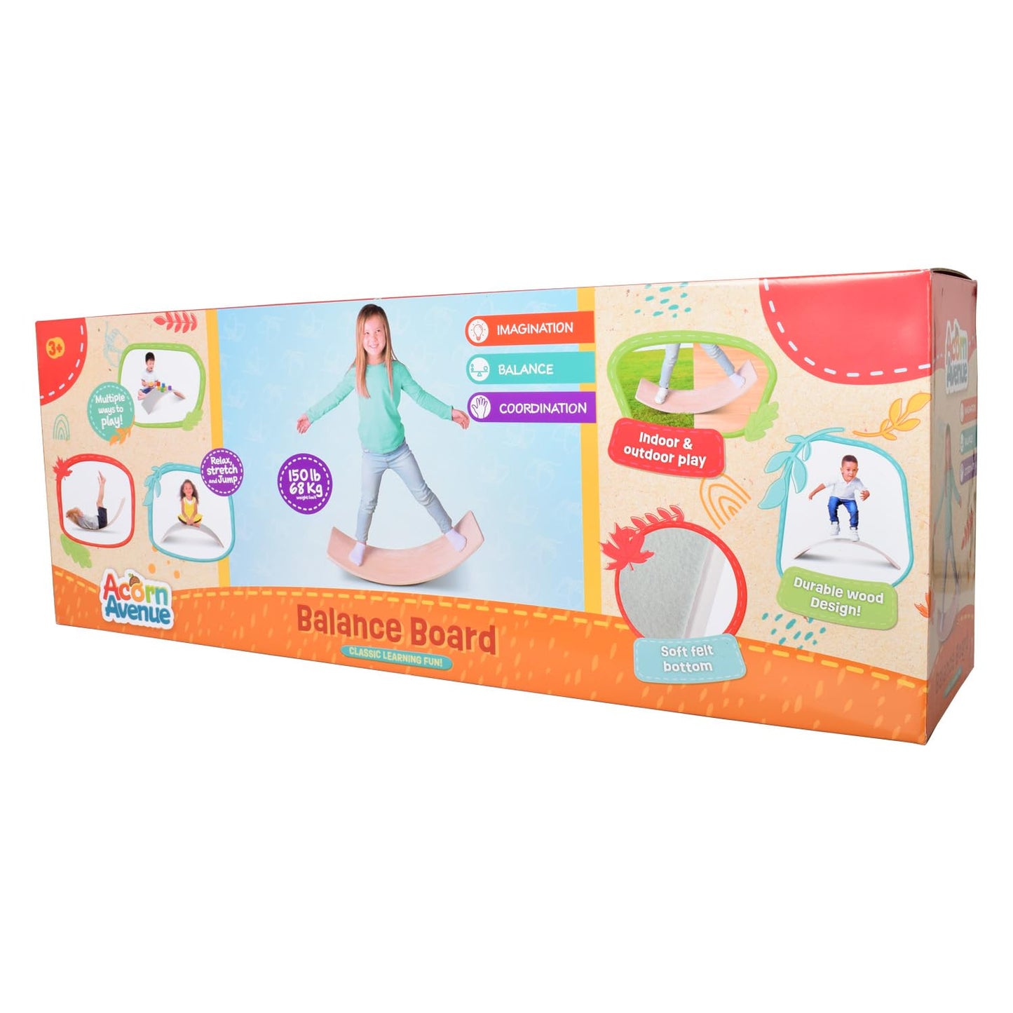 Non Slip Balance Board, 35 Inch Non Slip Felt Rocker Board Durable Wood, Kids Toddler Open Ended Learning Toy, Yoga Curvy Board
