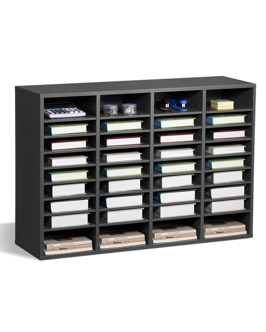 VEVOR Literature Organizer, 36 Compartments Office Mailbox with Adjustable Shelves, Wooden Mailbox Sorter Medium Density Fiberboard Office Home Classroom Storage for Files, Documents, Papers, Grey