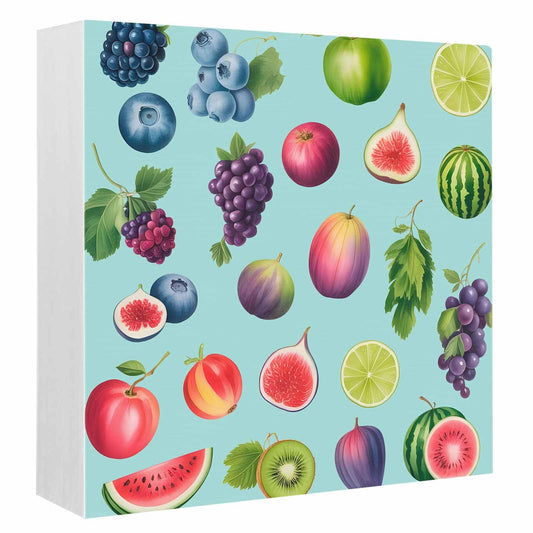 Summer Fruit Wood Box Sign Desk Decor, Watercolor Lemon Slice Blueberry Rustic Watermelon Decorative Wooden Block Box Sign Decorations for Home Office Shelf Table Decor 6x6 Inches
