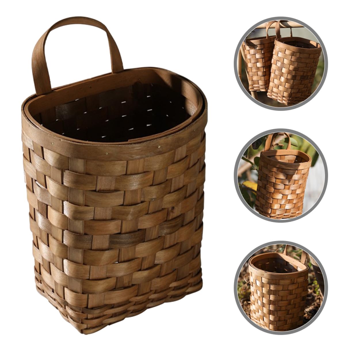 BESPORTBLE Wooden Wall Flower Basket Small Woven Basket Bread Basket Jute Hanging Basket Garlic Basket Hanging Wall Basket Wall Mount Baskets Potato Onion Storage Basket Wicker Vase, 25X17X13.5CM