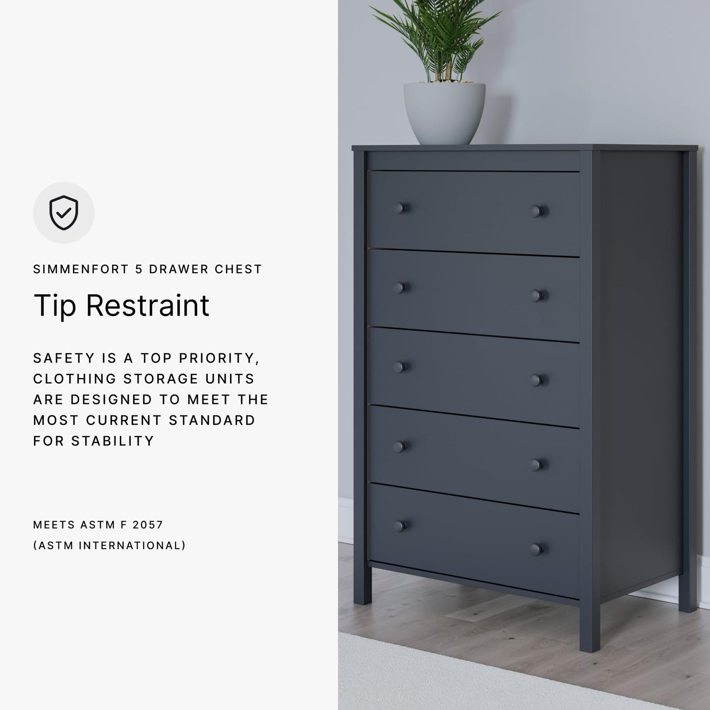 Signature Design by Ashley Simmenfort Vintage Casual Chest with 5-Smooth Gliding Drawers, Meets ASTM International Safety Standards, Matte Navy Blue Finish