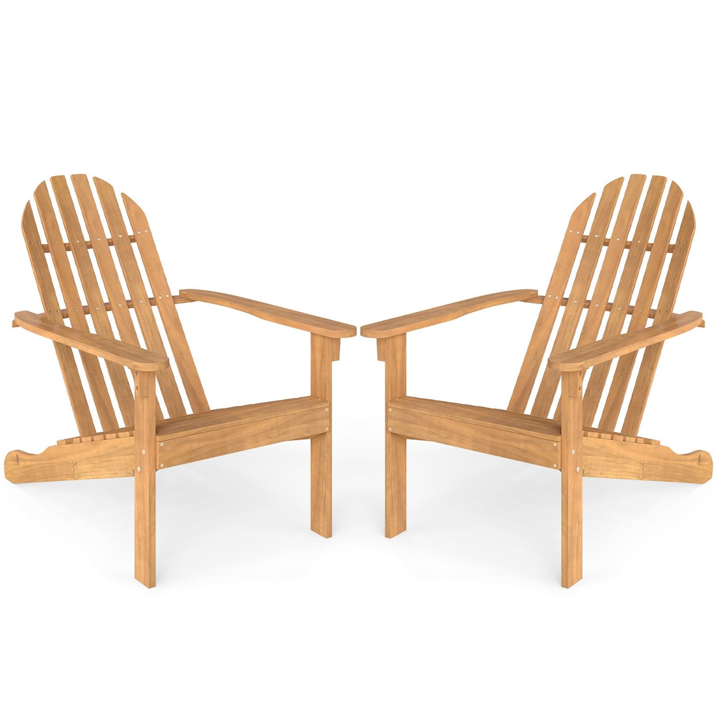 Tangkula Outdoor Adirondack Chair, Solid Acacia Wood Fire Pit Chair with Inclined Backrest, Curved Seat & Wide Armrests, Wooden Lawn Chair for Porch, Patio, Garden, Backyard, Deck (2, Natural)