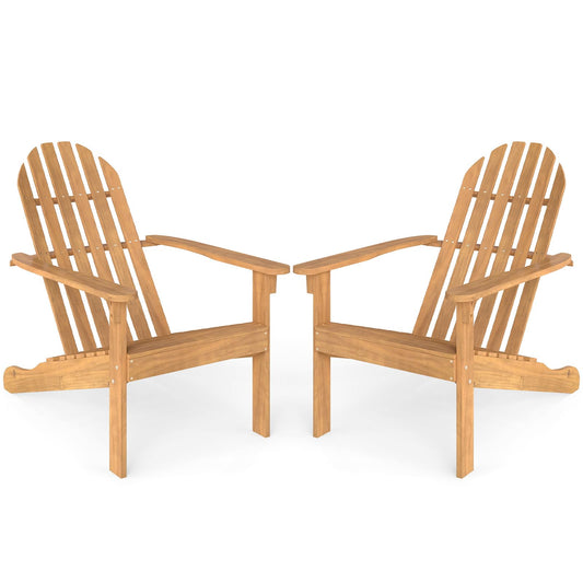 Tangkula Outdoor Adirondack Chair, Solid Acacia Wood Fire Pit Chair with Inclined Backrest, Curved Seat & Wide Armrests, Wooden Lawn Chair for Porch, Patio, Garden, Backyard, Deck (2, Natural)