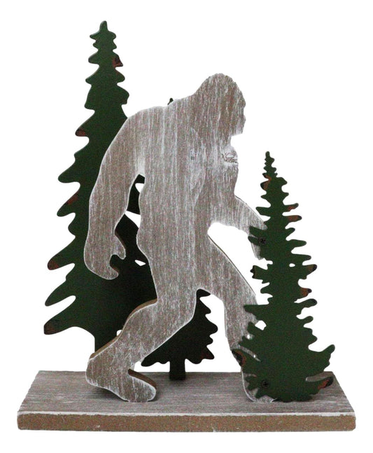 Ebros Gift Rustic Western Forest Wildlife Myth Legend Bigfoot Sasquatch Big Foot by Pine Trees Wooden Silhouette Cutout Desktop Sculpture Accent