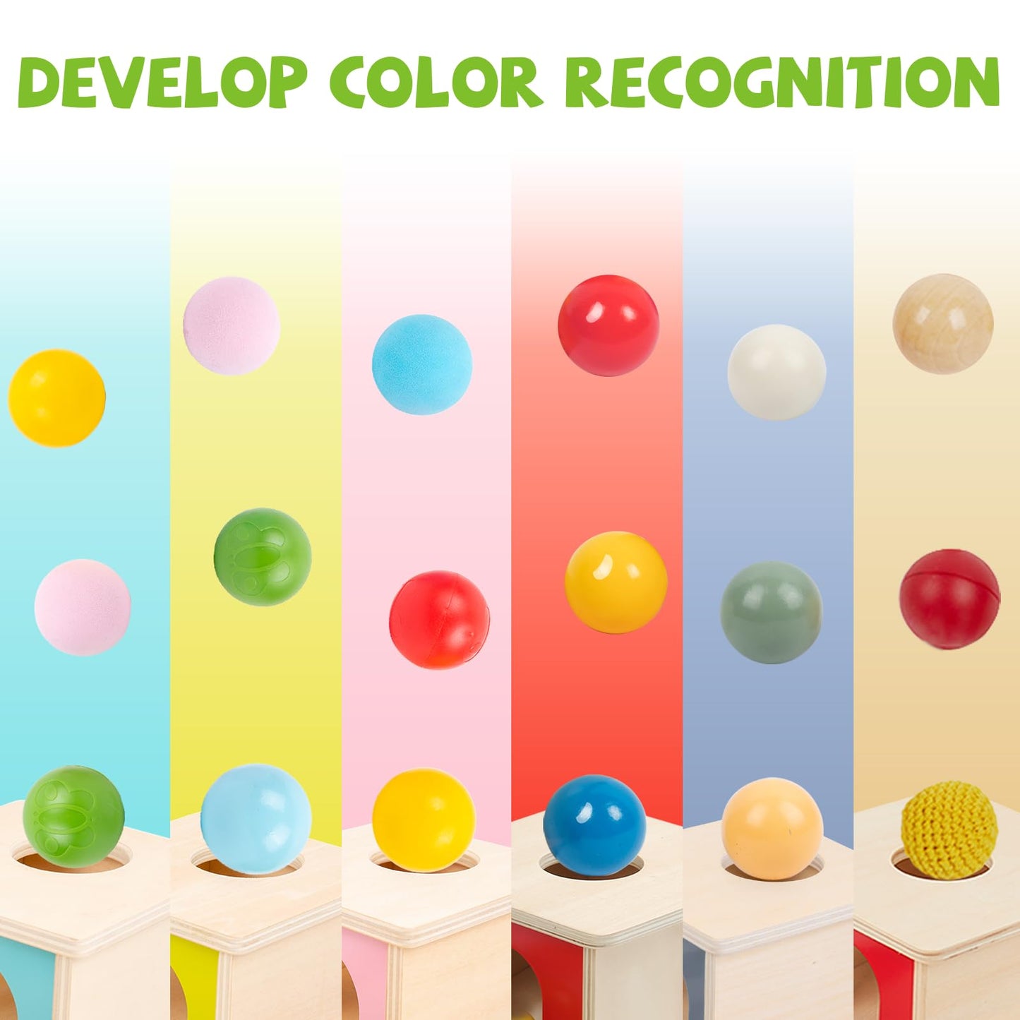 Adena Montessori Object Permanence Box with Tray Three Balls Montessori Toys for 6-12 Months Baby 1 Year Old Infant Toddler Wooden Pink Door for Girl