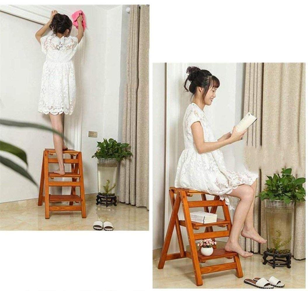 PZHANGZVH Indoor Clim Stool, Wooden Step Ladders Folding Stool Ladder Stool Library Steps Stool Multifunctional Kitchen Office Use Ladder Chair/E (C)