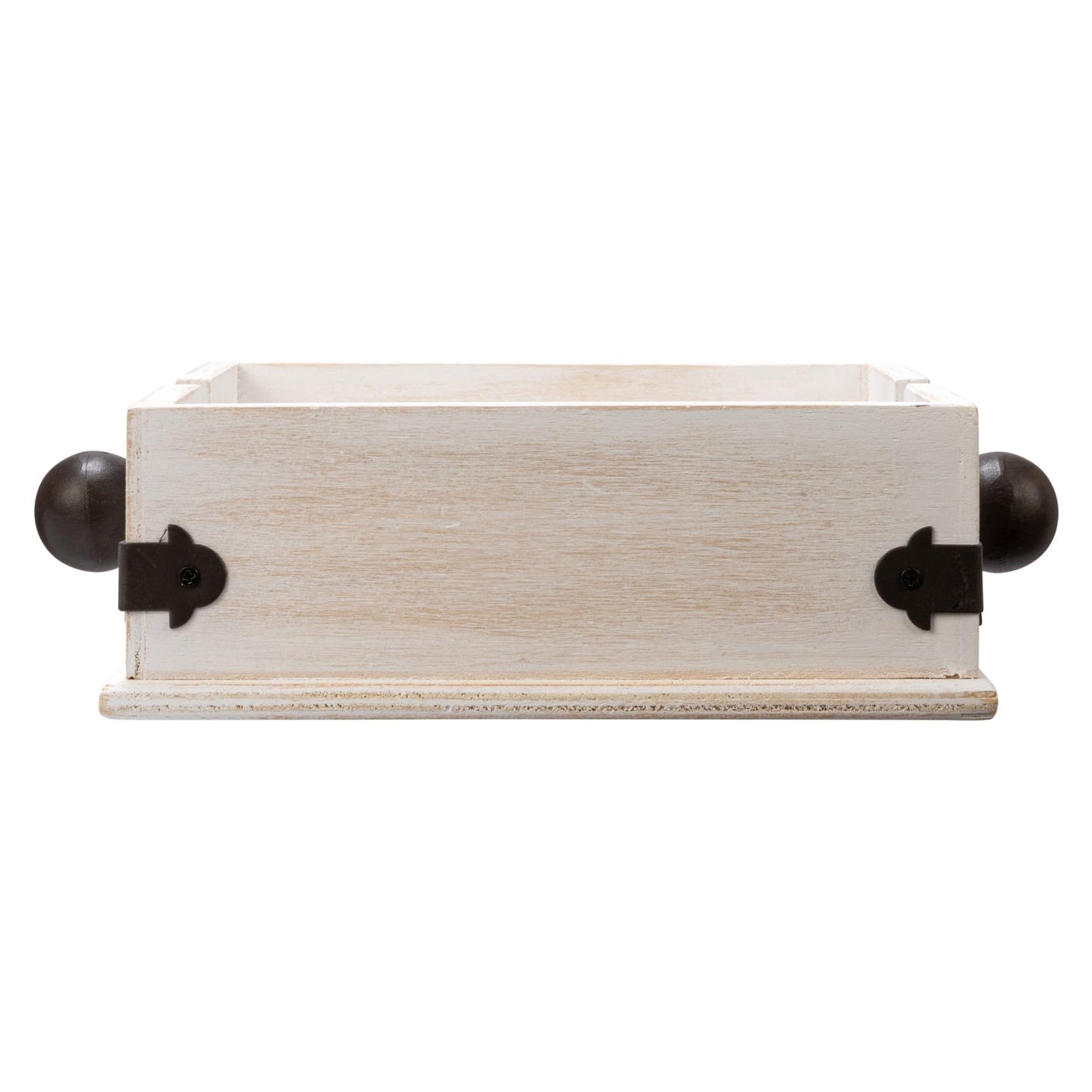 Farmhouse Square Wood and Metal Napkin Holder, Whitewashed Finish