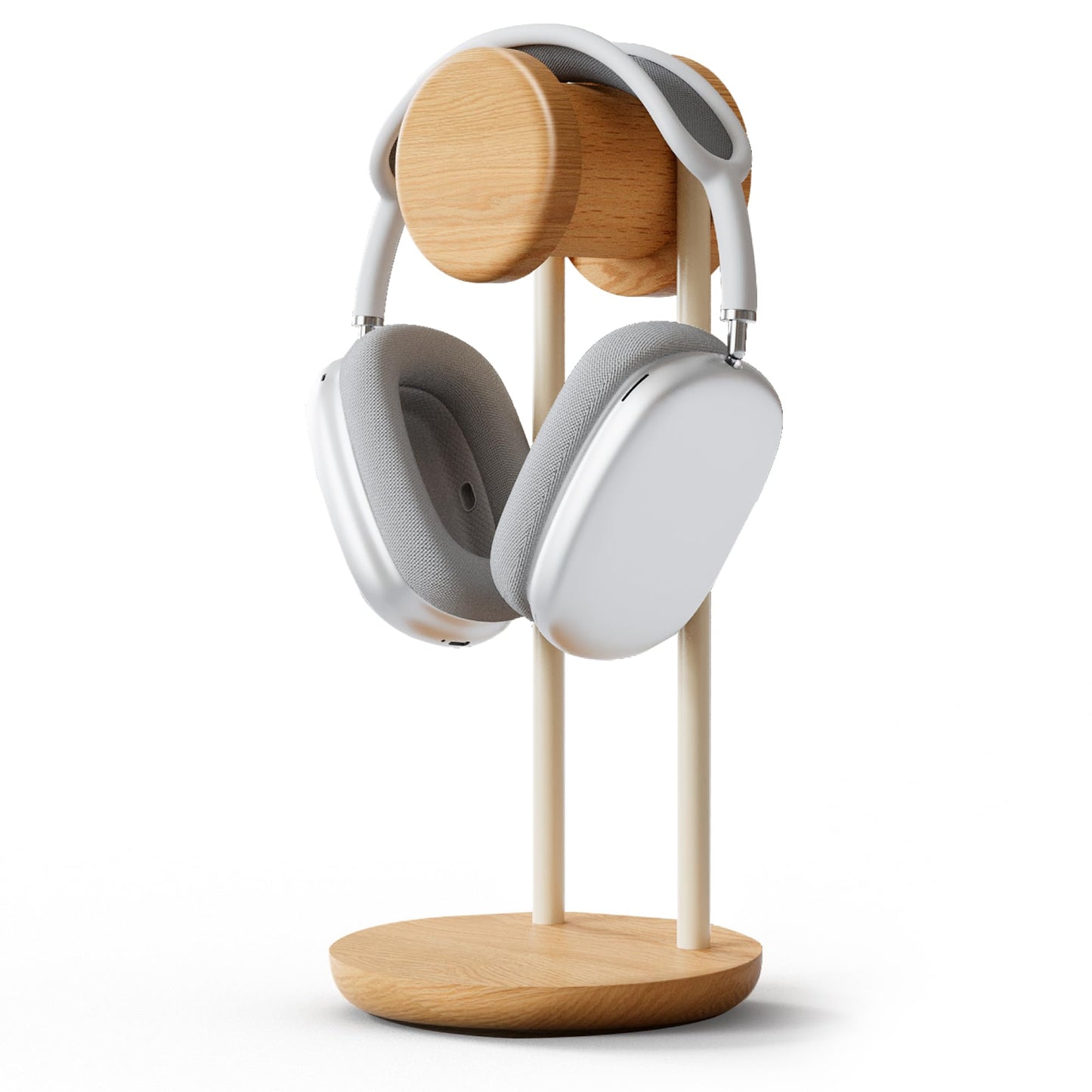 Fenge 11.3" Tall Headphone Stand for Desk, Nature Wood & Metal Headphone Holder with Storage Base, Desktop Headset Stand for Gaming Universal Headphones, Oak