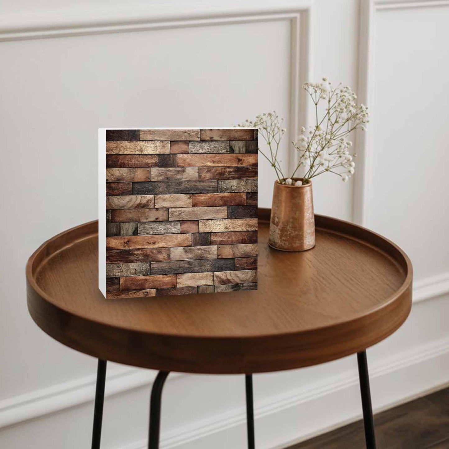 Wood Box Sign Desk Decor Farm Brown Wooden Plank Square Boxes Sign, Retro Country Wood Grain Wooden Block Box Sign Decoration for Home Wall Tabletop Shelf Office Decor,6x6IN
