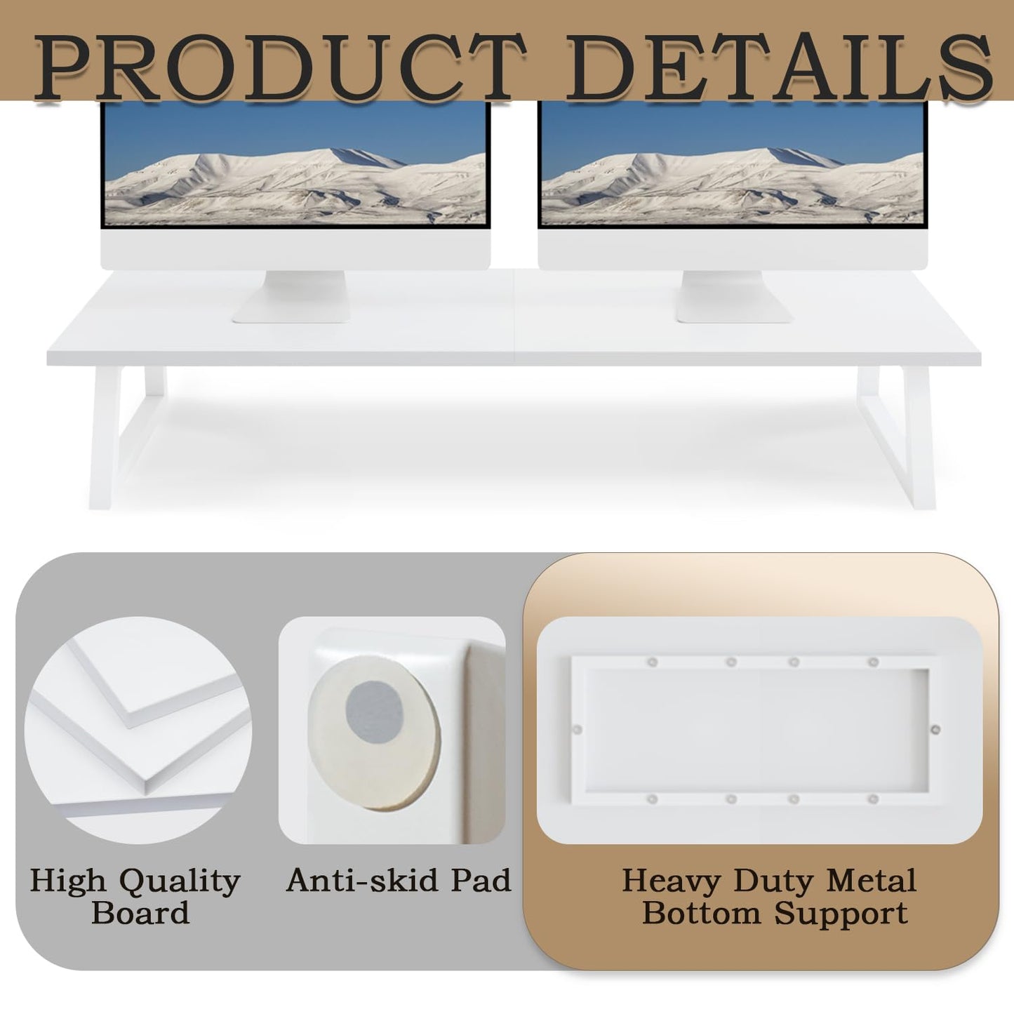 TEAMIX White Dual Monitor Riser - 31.5 inch Wide TV Stand for 2 Monitors - Wood & Steel Desktop Riser for Dual Screen Office Desk Organization
