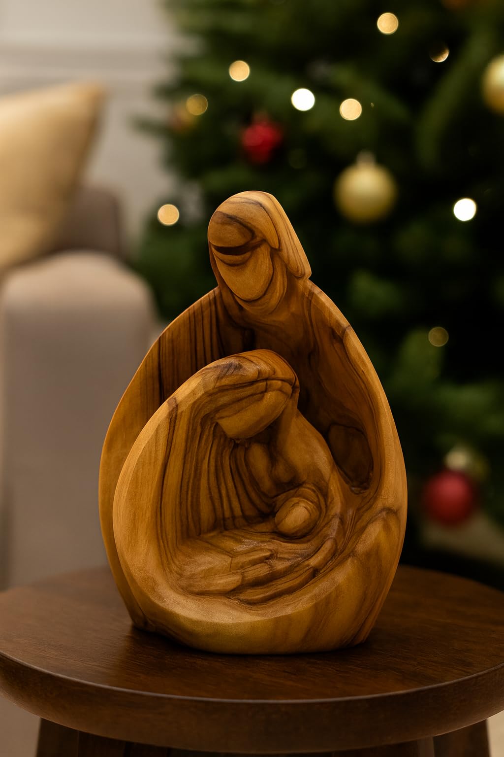 Zuluf Hand-Carved Olive Wood Holy Family Statue – Mary, Joseph & Baby Jesus Nativity Scene for Christmas Decor – Catholic Wooden Figurine 4.3" for Home or Church Display – HOF001