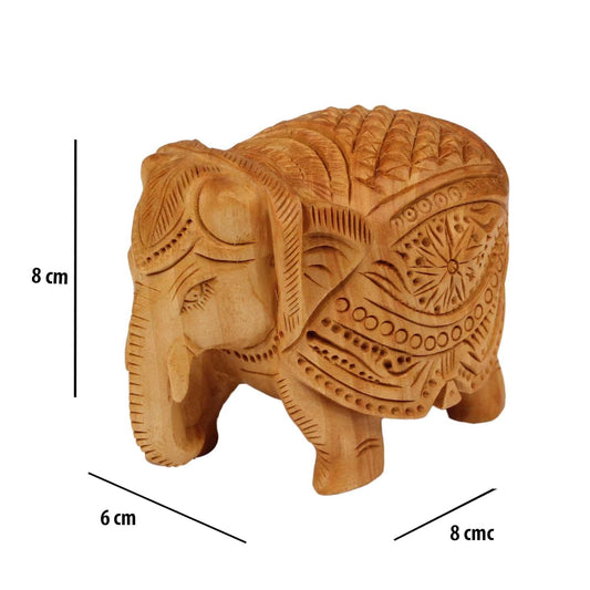Handcrafted Wooden Elephant Statue – Intricately Carved Kadam Wood Figurine – Lucky Vastu Elephant Sculpture (3 Inch) | Wooden Figurine for Home Office & Gift Decor