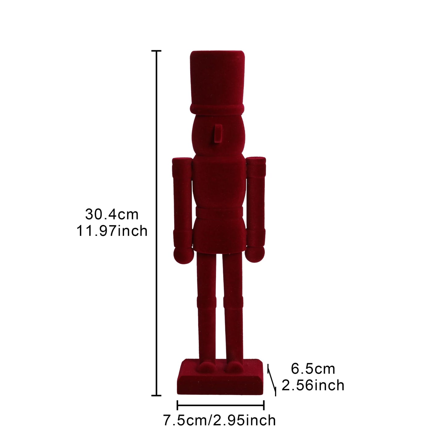 PIONEER-EFFORT Luxury Red Velvet Nutcracker Soldier Figurine - 12 Inch Tall Wooden Christmas Decoration - Festive Holiday Mantel & Tabletop Decor - Elegant Collectible Ornament (FLK-Red, 30CM)
