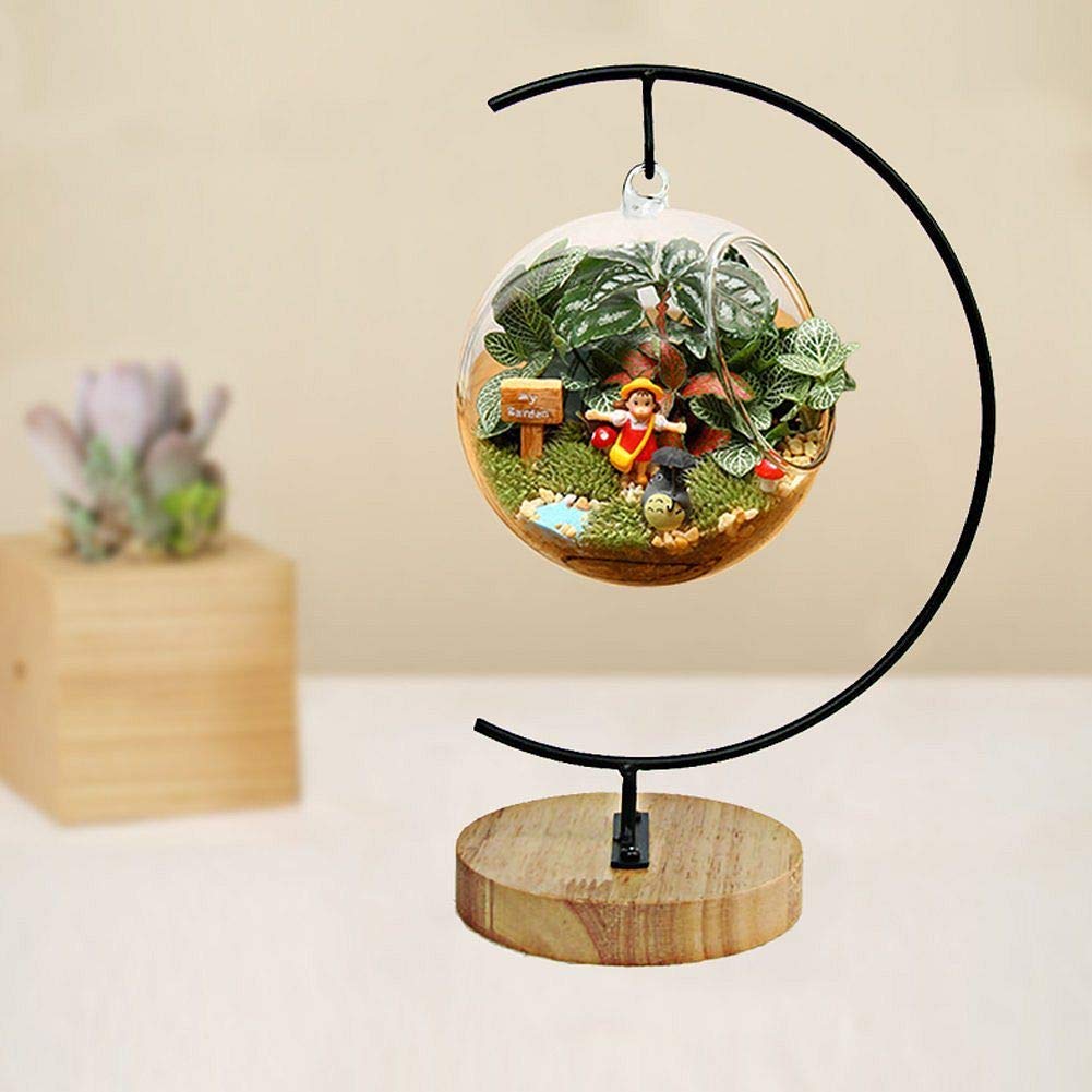 YY YEARCHY 11-inch Ornament Display Stand with Wooden Base Metal Hook Tabletop Holder for Hanging Glass Globe Ball Gifts(4, Black)